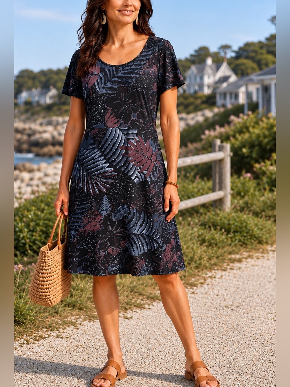 Fresh Produce black/blue tropical cotton dress, small